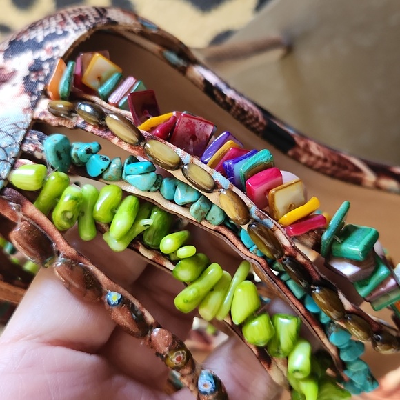 BEBE Valentina Satin and Beaded Platform Heels - Picture 7 of 16